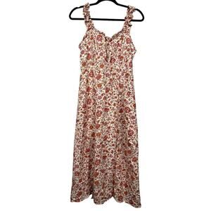 Japna Women’s Linen Blend MIDI Floral Dress / Size-Medium